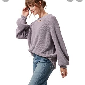 XL Pact Organic Women's Flint Grey Peek-A-Boo Crewneck Sweater